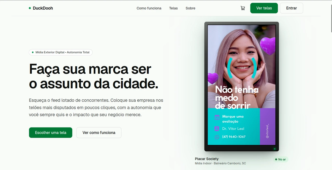 Interface da plataforma DuckDooh